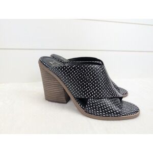 Marc Fisher Volla Wedge Sandals Size 7.5 Black Block Heel Leather Resort Snake